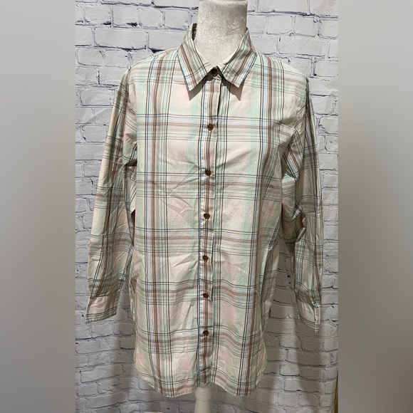 Pendleton women's no iron blouse pink plaid button up size 16 With pockets - Picture 1 of 8